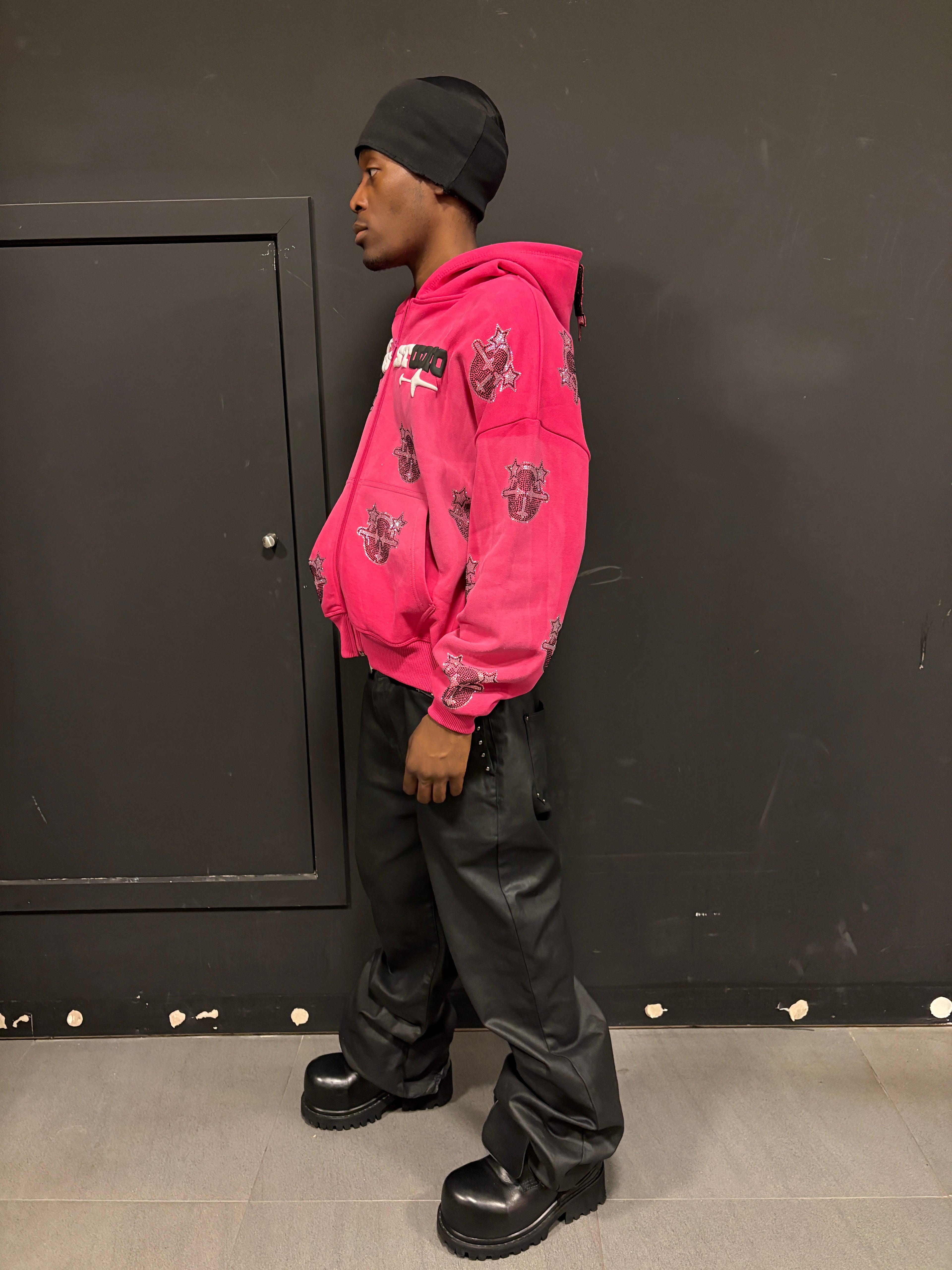 PINK SPRAY WASH CARTOON STARS ZIPPER