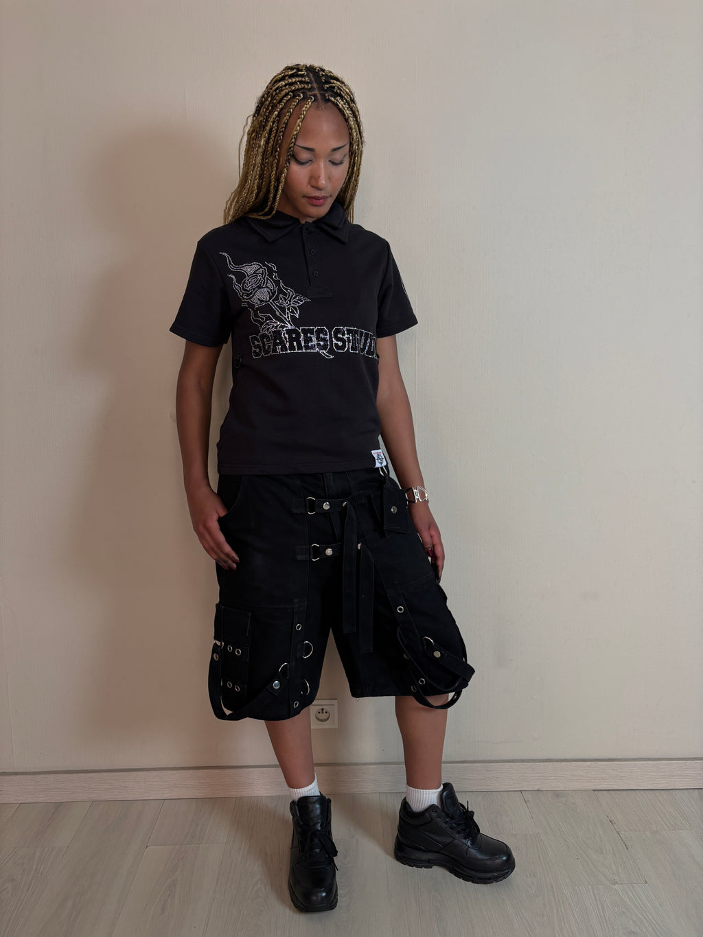 THE NEW BORNSTAR ROSE BLACK POLO SHIRT