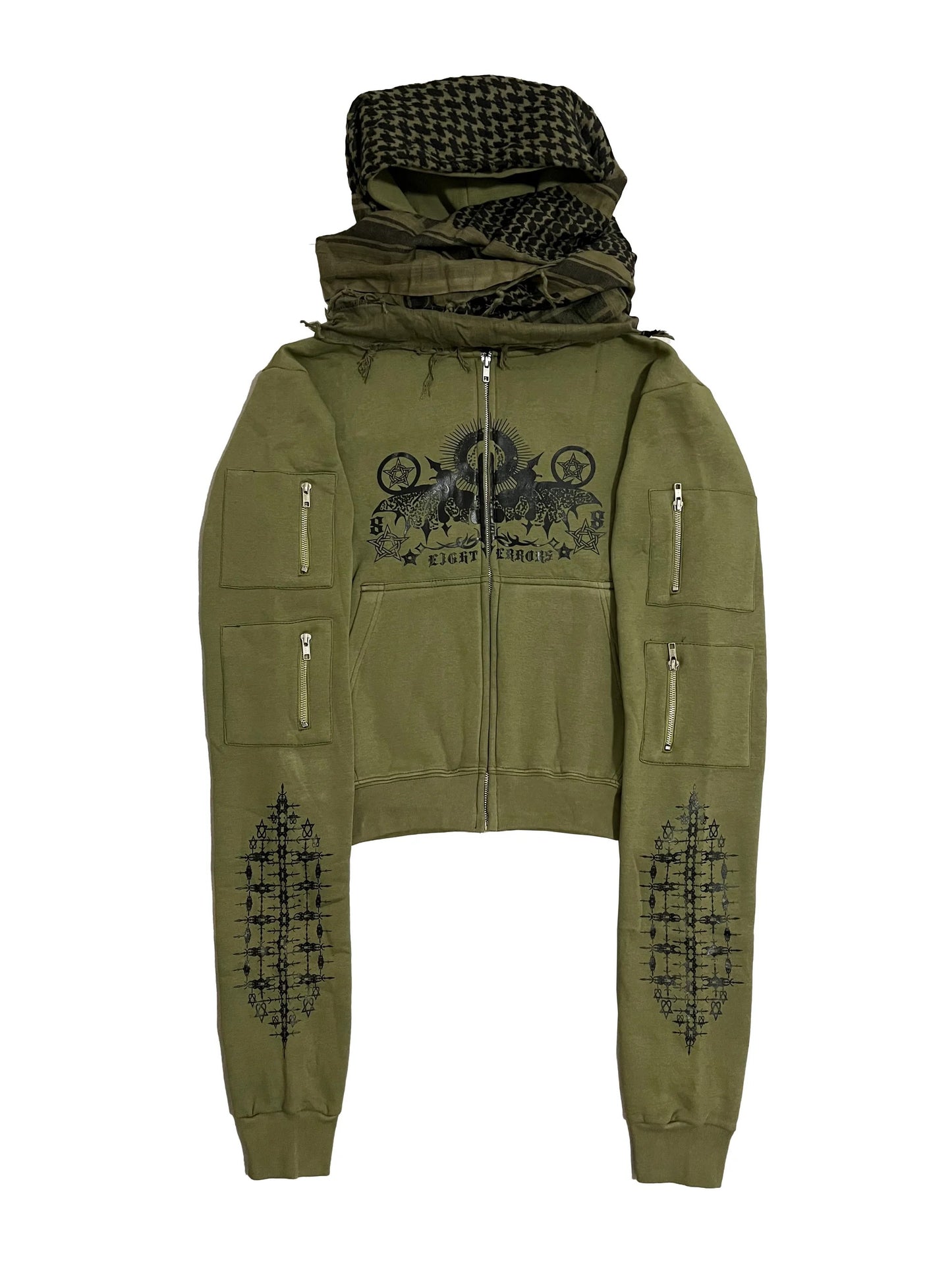 ARMY GREEN TURBAN SCARF ZIP-UP HOODIE (EIGHT ERROS)