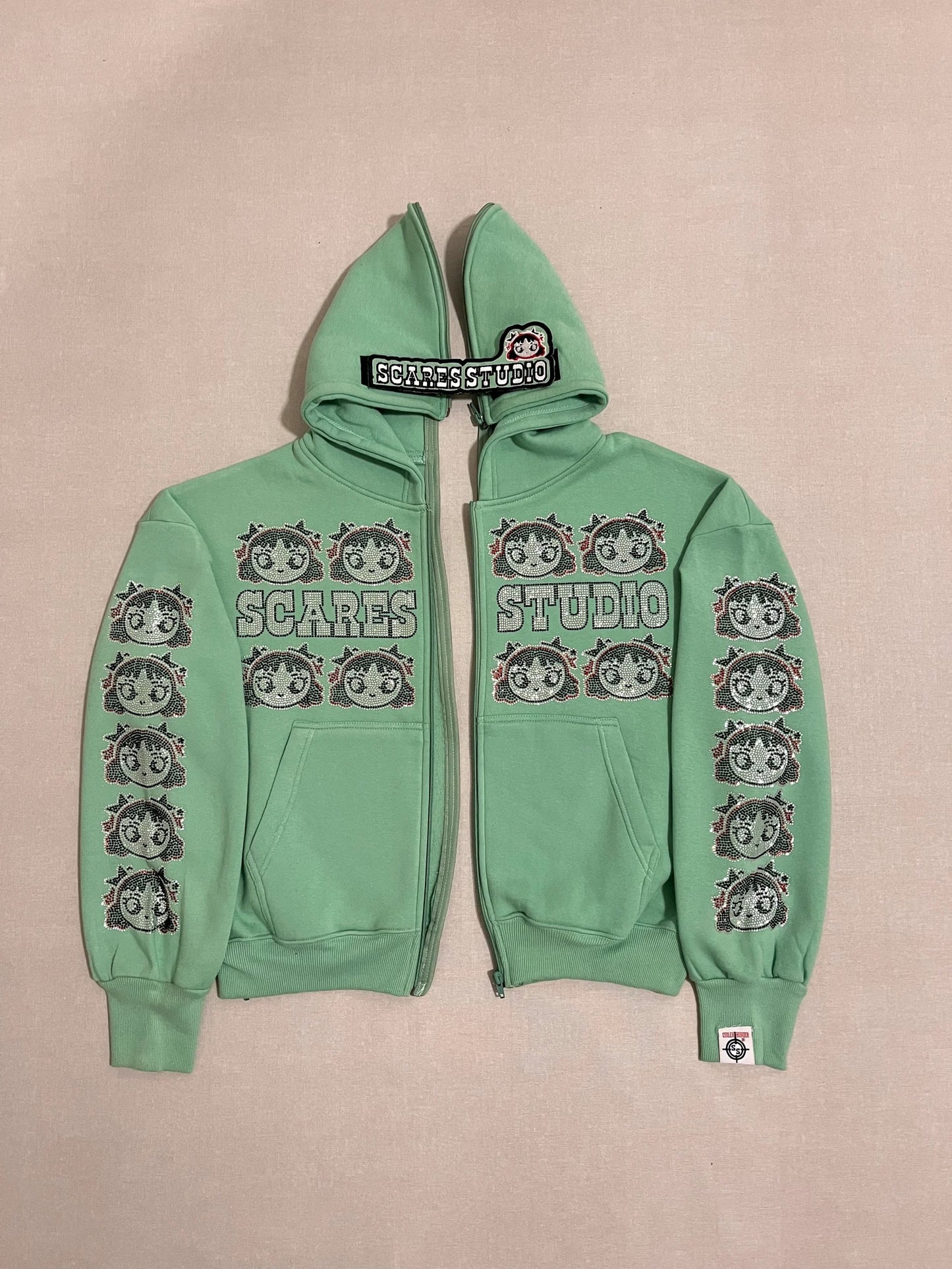 SEA GREEN RHINESTONE BARBIE ZIP-UP HOODIE