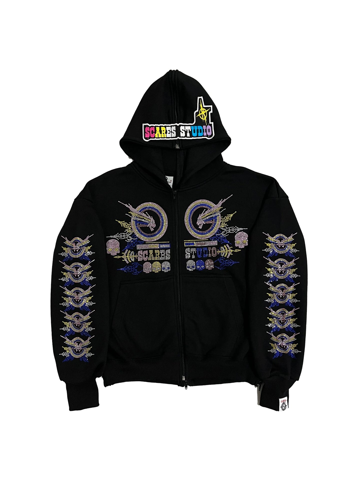 SKULL MULTI COLOUR RHINESTONE ZIP-UP HOODIE