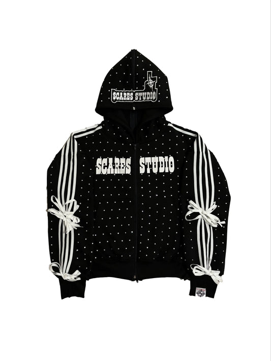 SPARKLING RHINESTONE ZIP-UP HOODIE