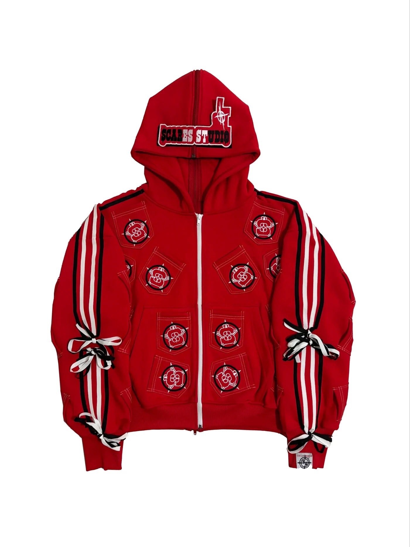 RED MULTI-POCKETS ZIP-UP HOODIE