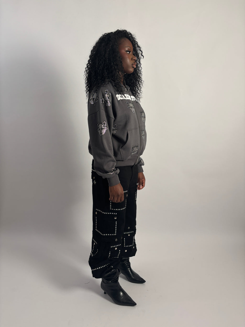 ASH GREY CARTOON STARS ZIPPER