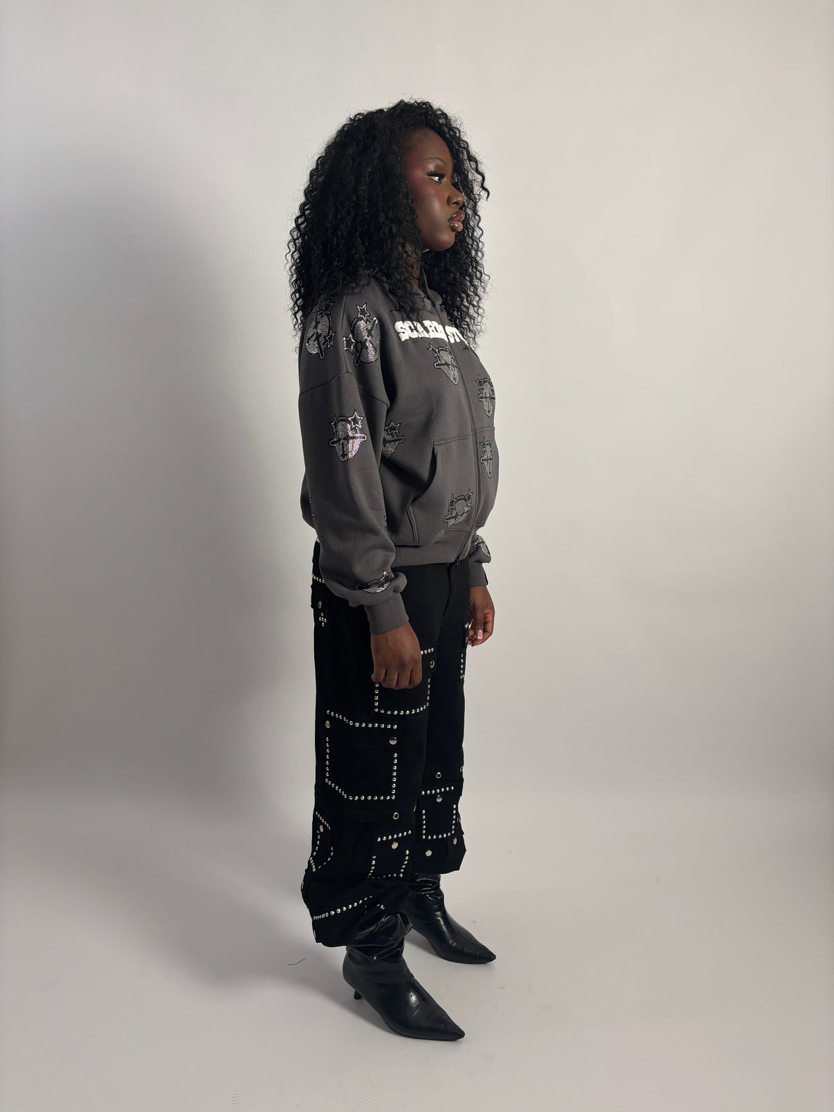 ASH GREY CARTOON STARS ZIPPER
