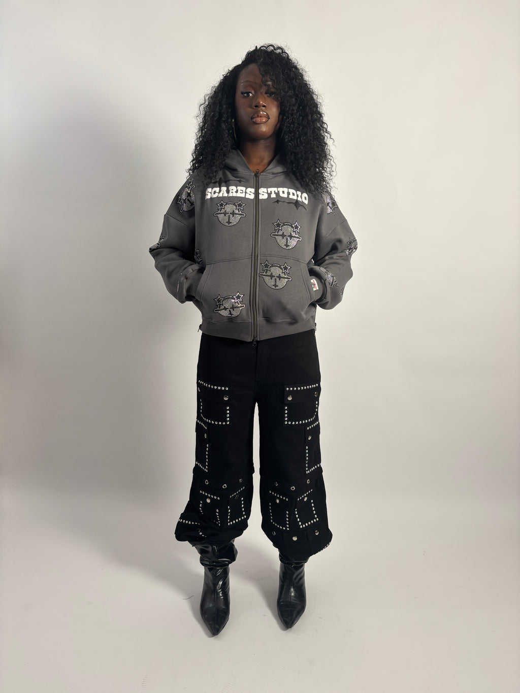 ASH GREY CARTOON STARS ZIPPER