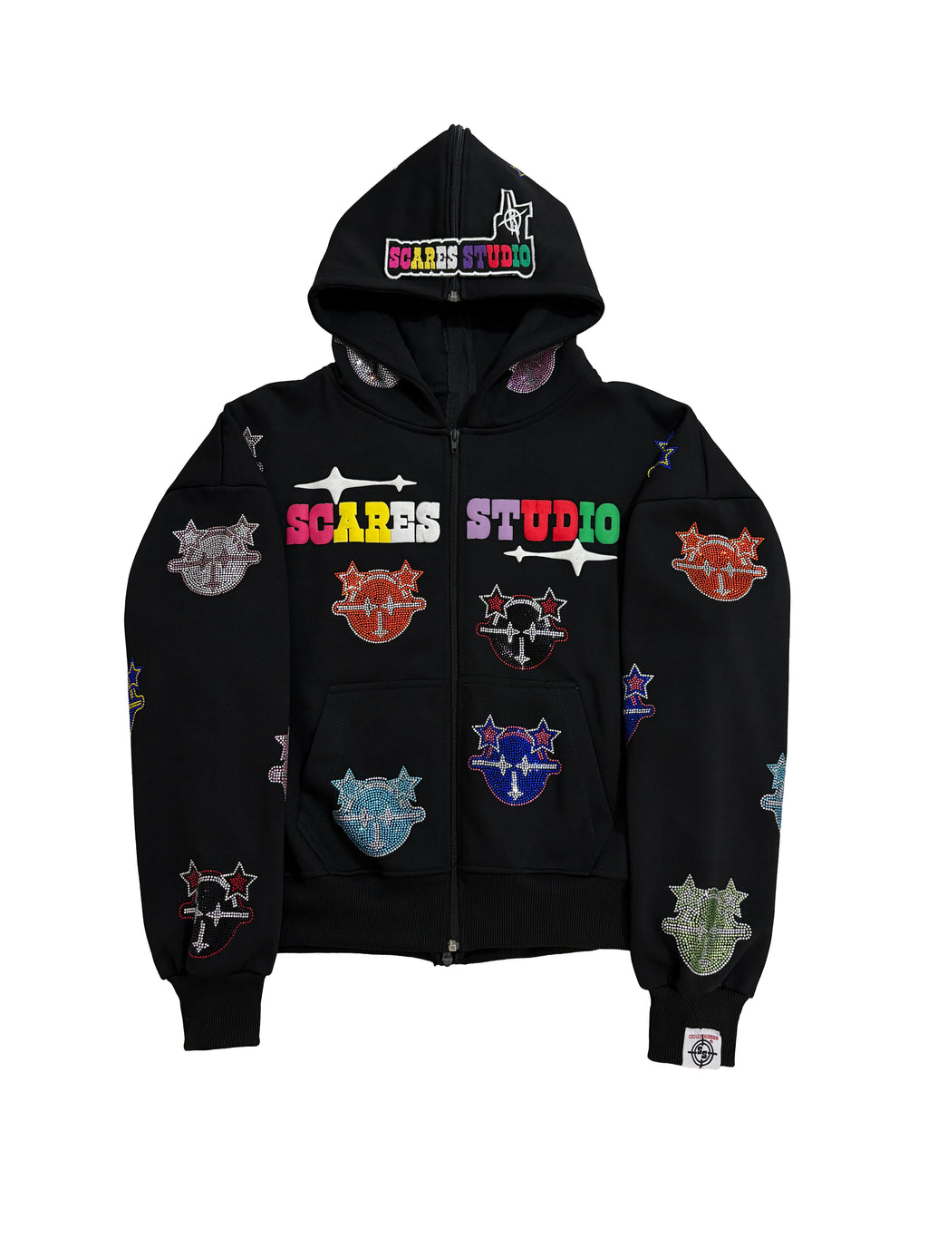BLACK MULTI-COLOUR CARTOON STARS ZIPPER