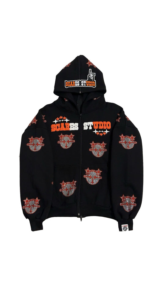 CARTOON STARS BLACK AND ORANGE ZIPPER