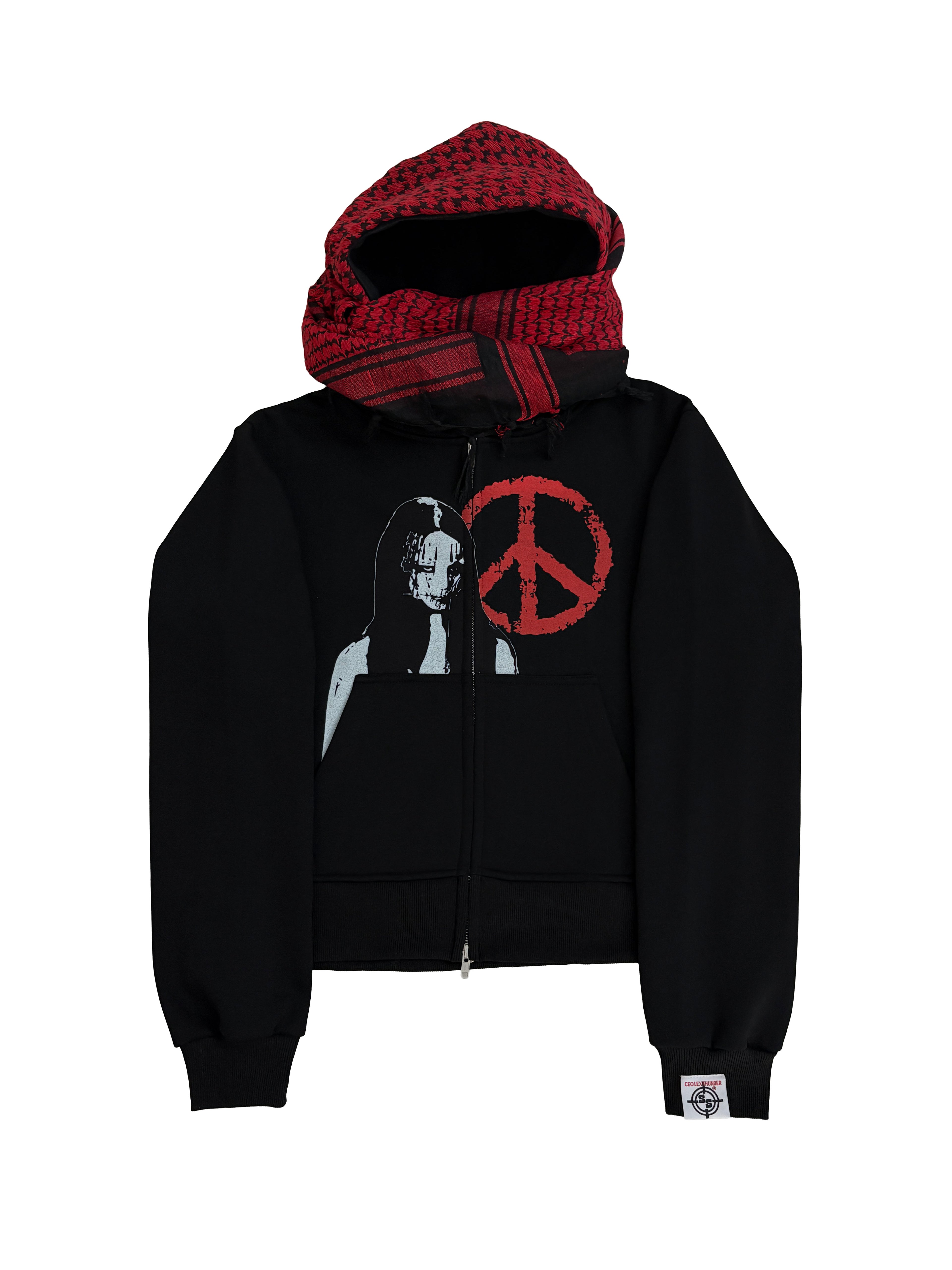 PEACE & CHAOS RED TURBAN SCARF ZIPPER