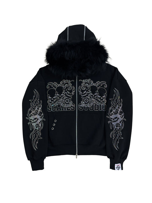 MULTI-SHADE STONE BLACK FUR ZIPPER