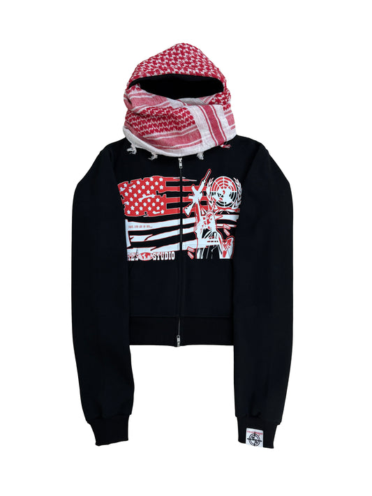 N.G.A RED & WHITE TURBAN SCARF ZIPPER