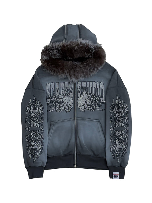 METALIC RACER ASH GREY SPRAY-WASH ZIPPER