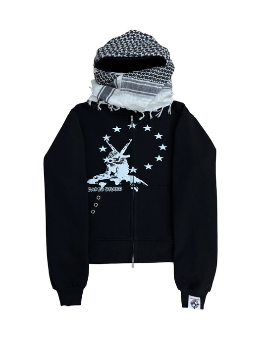 LIFE IS WAR BLACK TURBAN SCARF ZIPPER