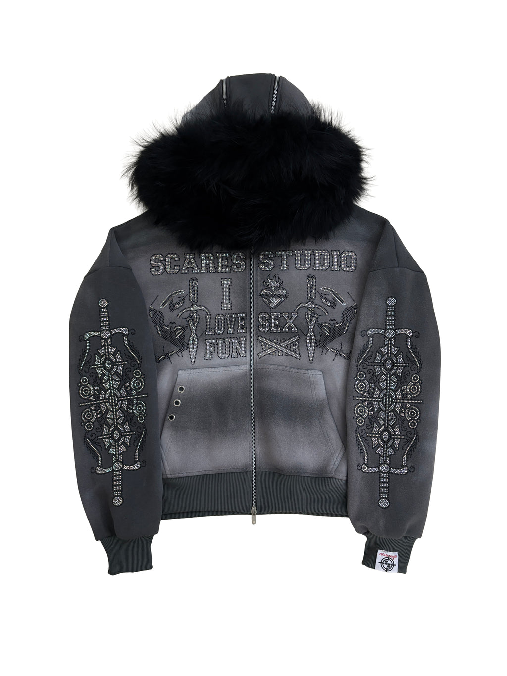 FACES OF FEELINGS SPRAY-WASH ASH GREY FUR ZIPPER