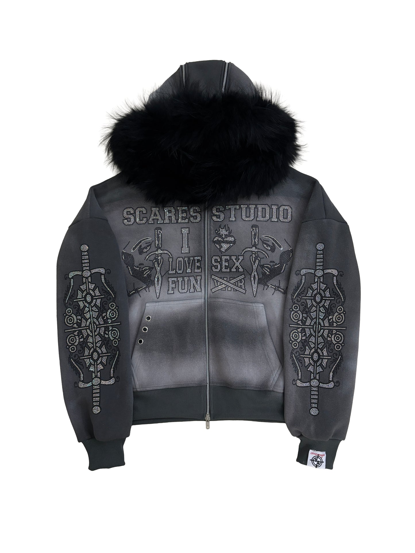SPRAY WASH ASH-GREY MULTI SHADE FUR ZIPPER