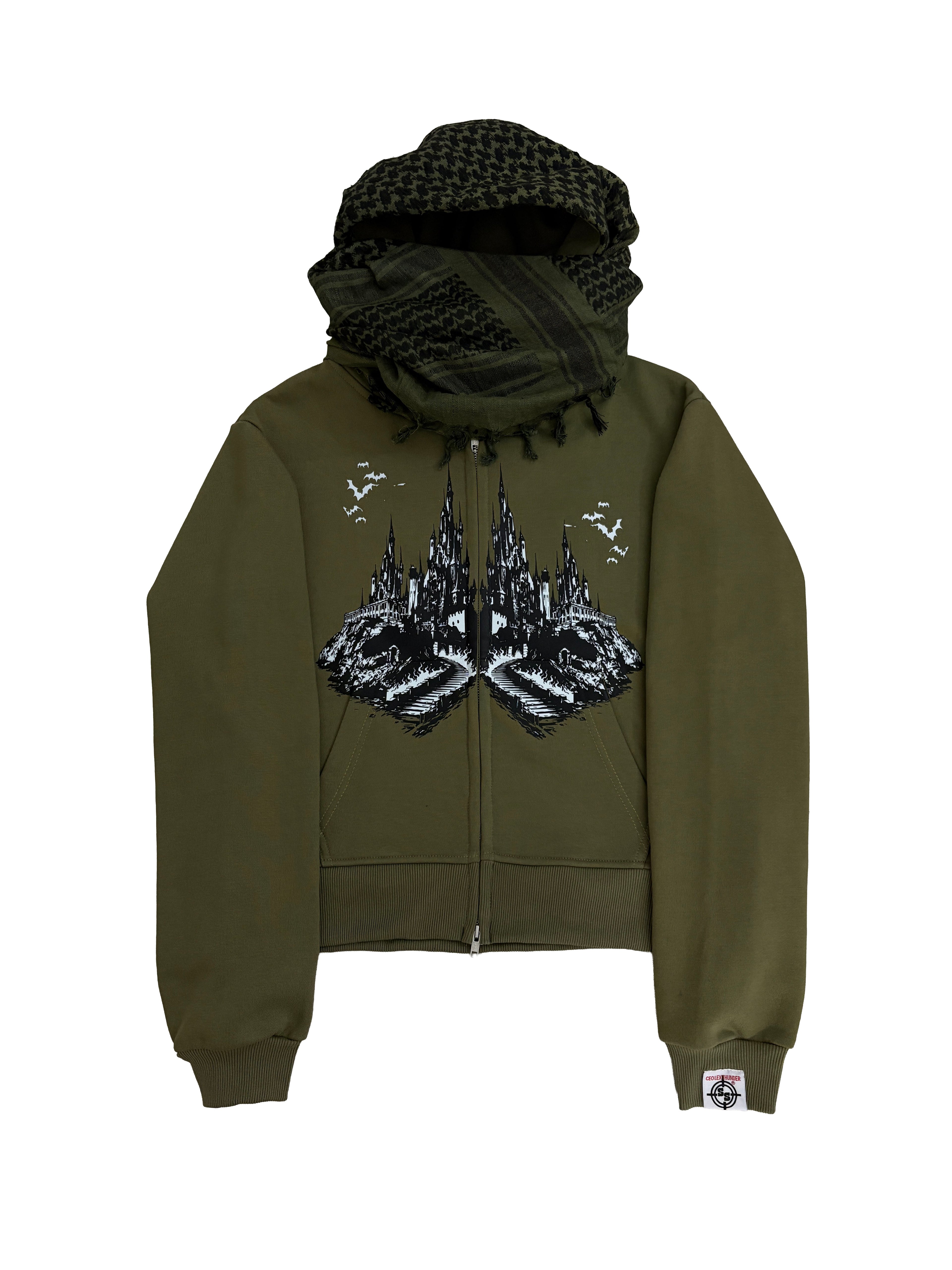 VAMP H.Q ARMY GREEN TURBAN SCARF ZIPPER