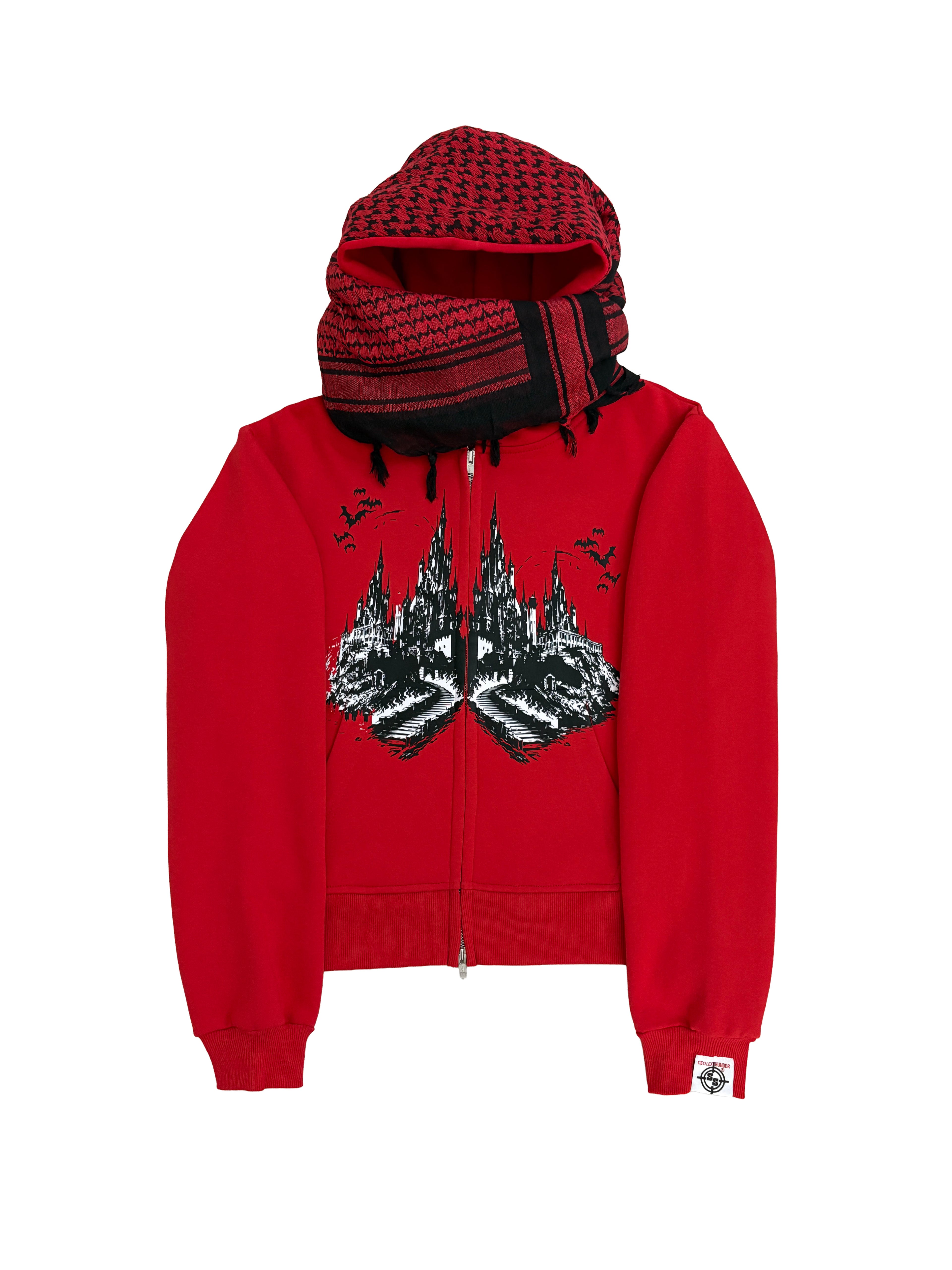 VAMP H.Q RED TURBAN SCARF ZIPPER