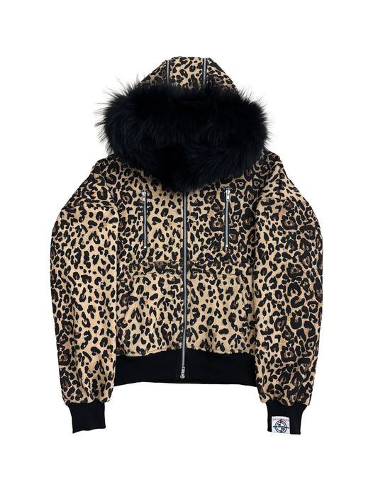 CHEETAH-PRINT CARPENTER TECH FUR ZIPPER