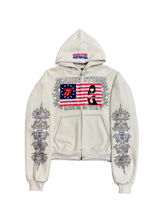 WHITE RAISE FROM WAR FLAG ZIPPER